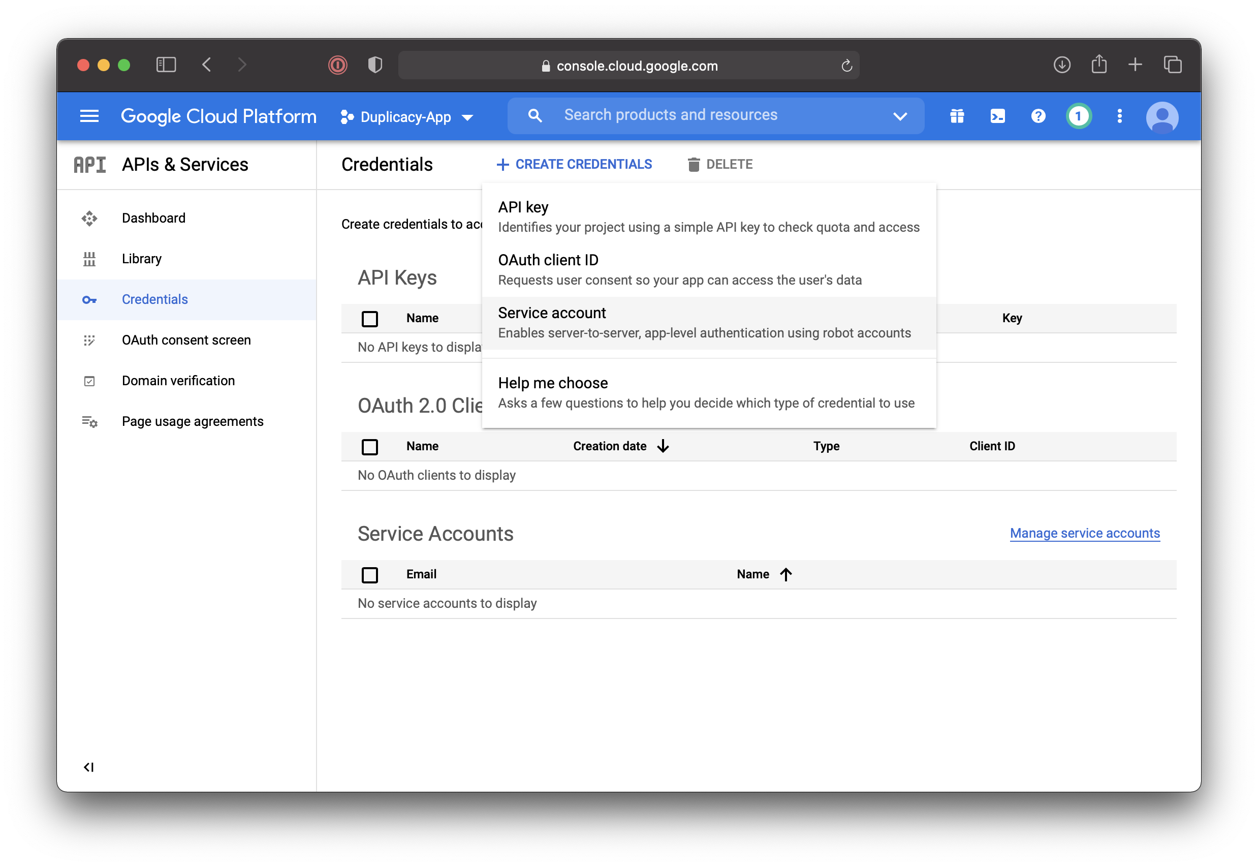 AppDaa Create Credentials