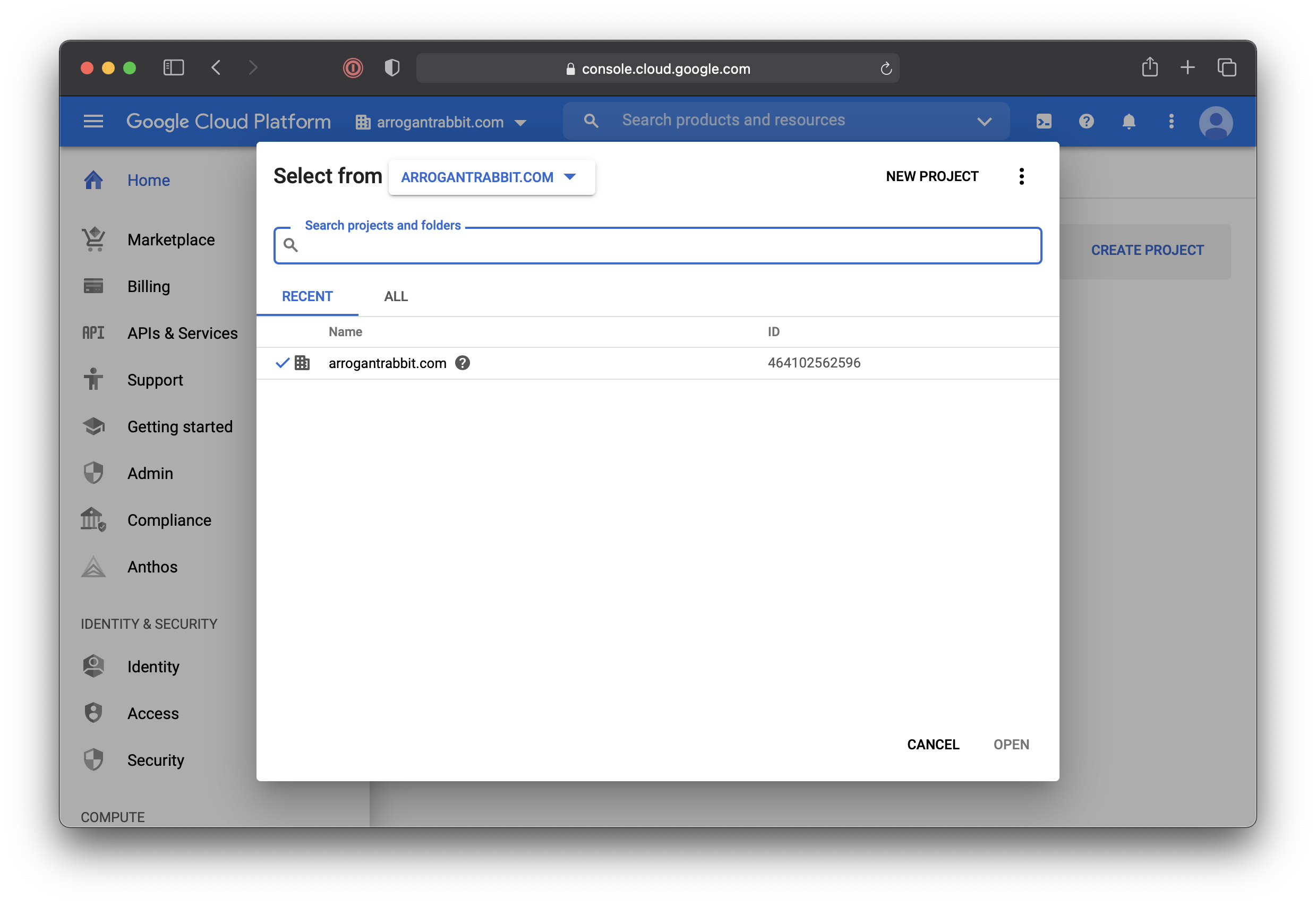 GCP Project Dropdown